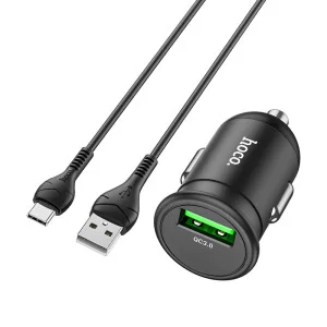 Incarcator auto Hoco Z43 Mighty + Cablu Type-C (QC3.0) [Black]